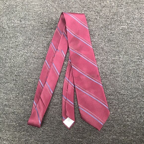 Wembley Men Dark Pink Gray Blue Lined Diagonal Polysilk Luxury Tie W:3” L:57” - Picture 2 of 7